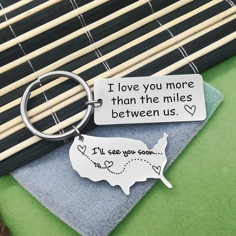 Xiahuyu Long Distance Relationship Gift Keychain I Love You More Than The Miles Between Us Keychain Going Away Gift Girlfriend Boyfriend Gifts Personalized Couples Jewelry Trucker Husband Dad Gifts - Image 4